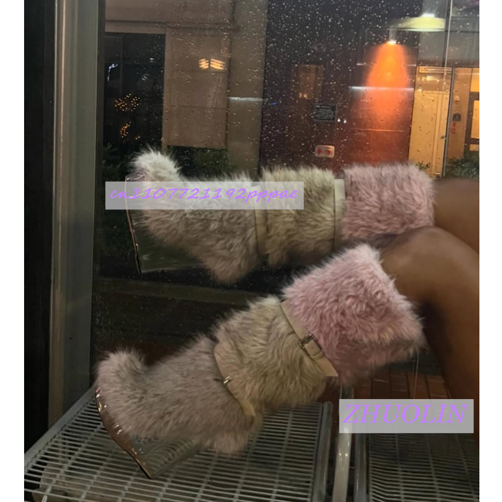 Waterproof Winter Boot - Winter Gradient Furry Transparent Wedge Boots