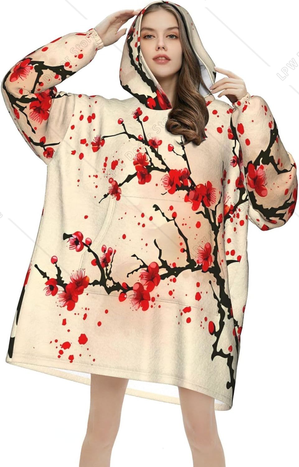 Red Cherry Blossom Wearable Bl - đánh giá và giá Sherpa Hoodie Fleece