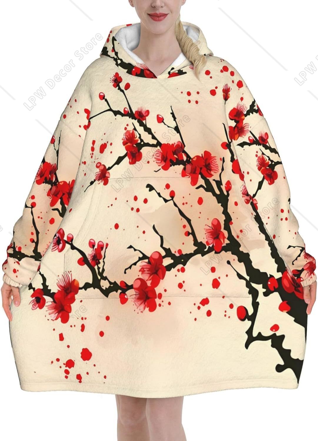 Red Cherry Blossom Wearable Bl - đánh giá và giá Sherpa Hoodie Fleece