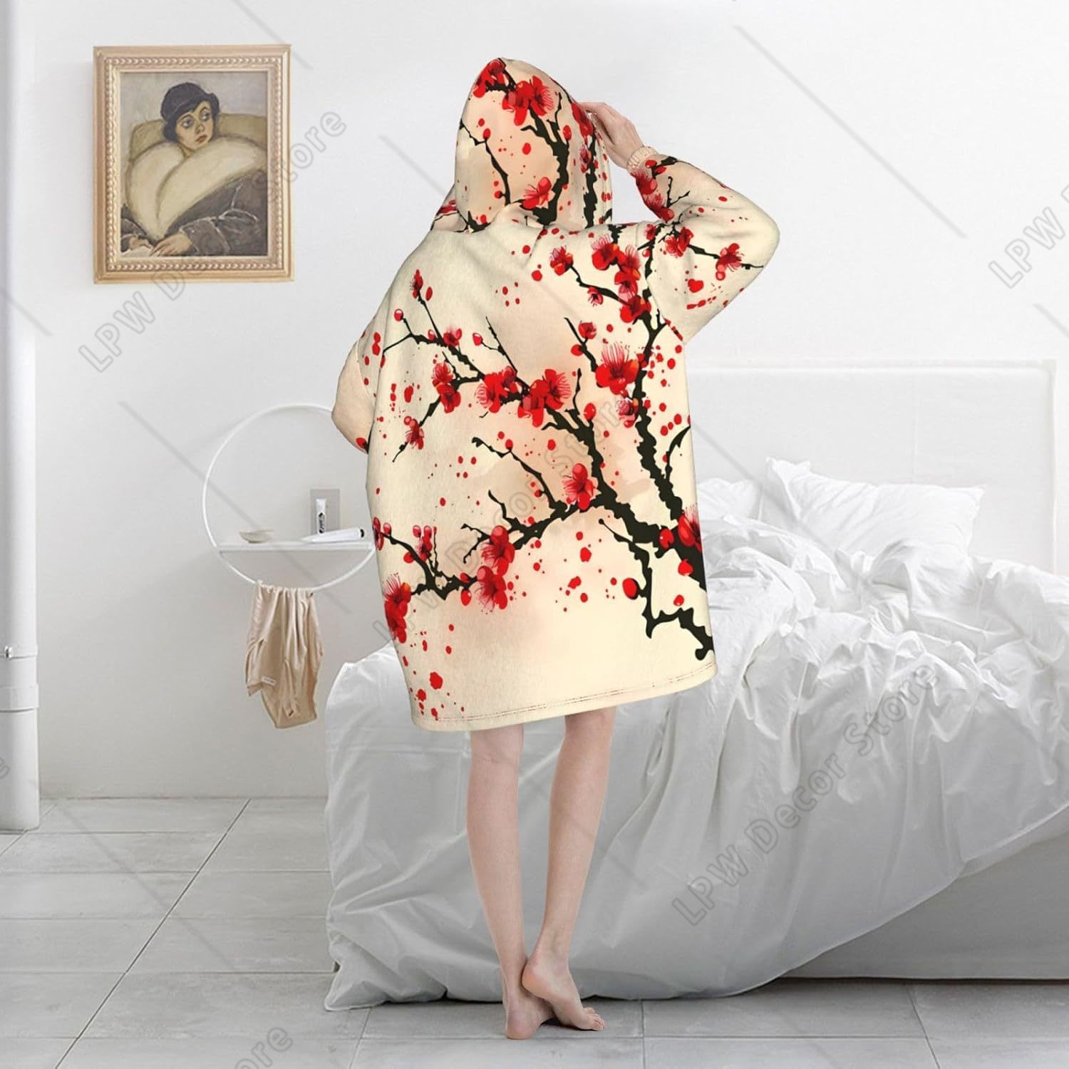 Red Cherry Blossom Wearable Bl - đánh giá và giá Sherpa Hoodie Fleece